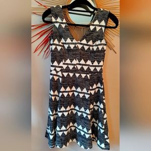fit and flare black patterned dress, size small